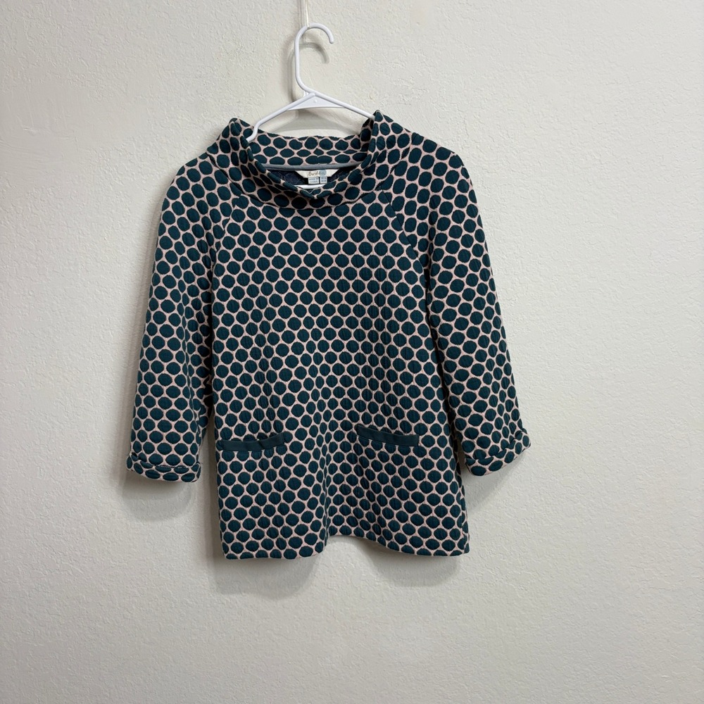 Boden Quilted Polka Dot Funnel Neck Preppy Quirky Sweater Green White Women 10